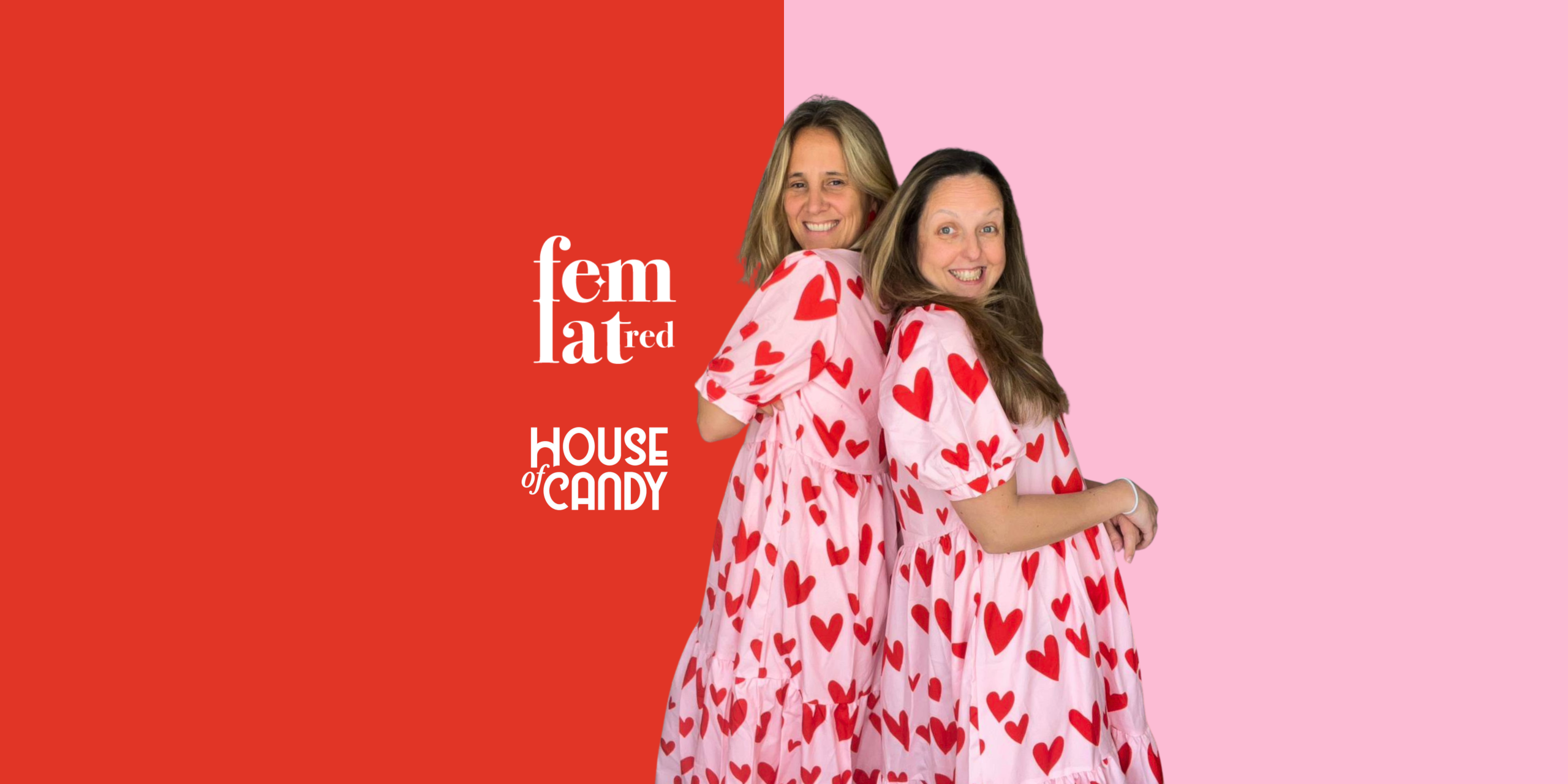 mujeres amigas vestido corazones rojo y rosa emprendedoras